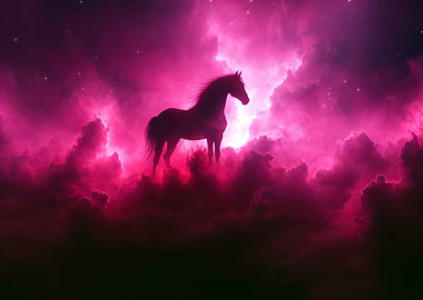 Silhouette Horse in Pink Nebula