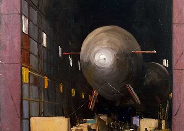 The Silver Queen, Wormwood Scrubs, 1915, Zeppelin airship by John Lavery WW1 Historical Painting