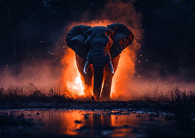Elephant in Fiery Smoke
