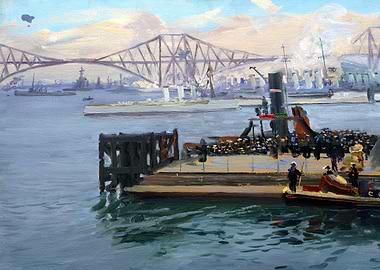 The Forth Bridge, 1917, Bluejackets Landing by John Lavery WW1 Historical Painting