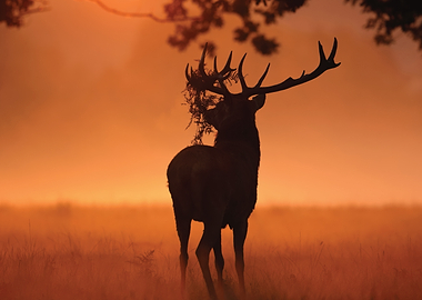 Majestic Stag Silhouetted Against Sunset