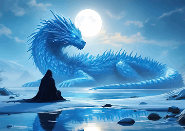Blue Dragon and Hooded Figure