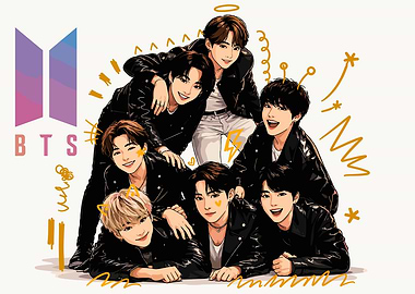 BTS Group Illustration with Logo