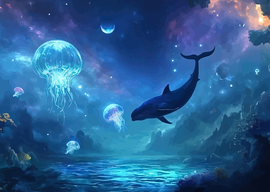 Whale and Jellyfish in Cosmic Ocean