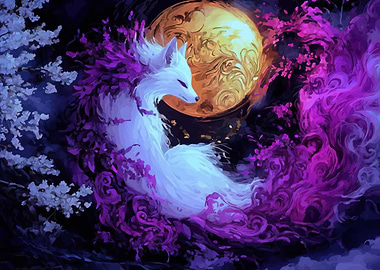Mythical Fox Spirit Under the Moon