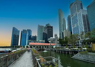 Modern Cityscape with Waterfront Promenade