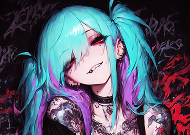 Anime Girl with Teal and Purple Hair