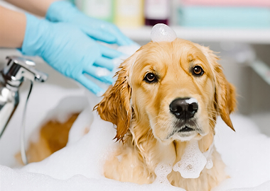 Golden Retriever Dog Bath Time