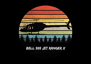 Bell 505 Jet Ranger X Helicopter Retro Sunset
