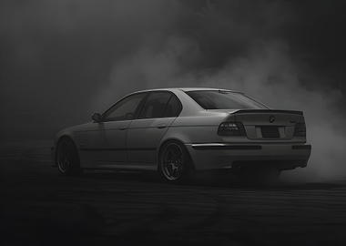 Drifting BMW Sedan in Smoke