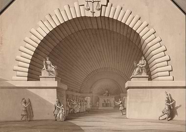 Classical Architectural Drawing with Statues