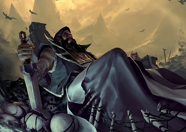 Dark Fantasy King on Throne of Skulls