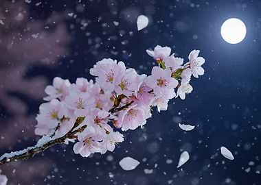 Cherry Blossoms Under the Moon