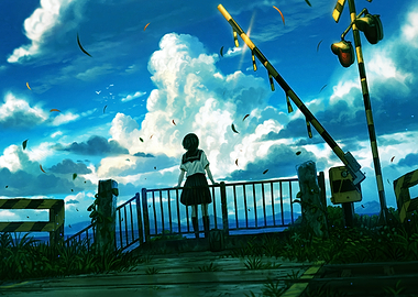Girl at Train Crossing