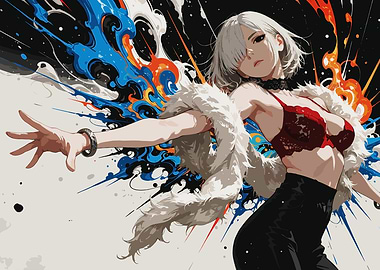 Anime Woman in Red Lingerie and Fur