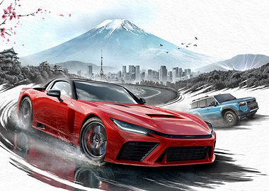 Red Sports Car Drifting in Japan