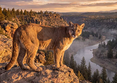 Mountain Lion in a Canyon at Sunset
