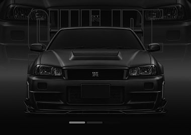 Matte Black Nissan GT-R R34 Front View