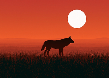 Wolf silhouetted against a sunset