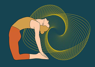 Woman in Yoga Camel Pose with Abstract Design