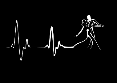 Dancing Couple Heartbeat Line Art