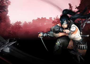 Ninja Warrior with Swords and Shurikens