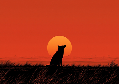 Wolf howling at the sunset
