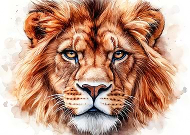 Majestic Lion Watercolor Portrait