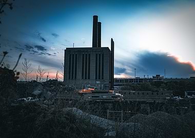 Abandoned Power Plant at Dusk