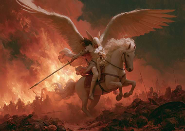 Angel Warrior on a White Horse in Battle