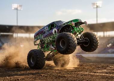 Monster Truck Jumping with Dust Cloud