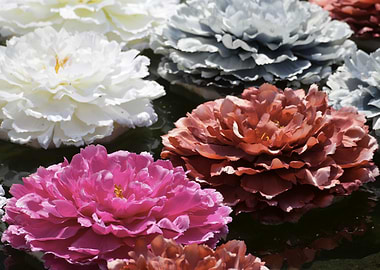 Colorful Peony Flowers Floating