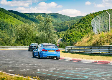 Blue BMW M3 on a Race Track