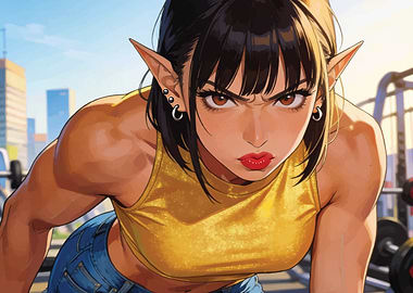 Elf woman working out