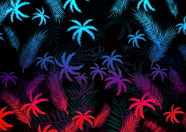 Neon Palm Tree Silhouette Background