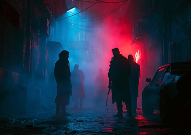 Cyberpunk Alleyway with Figures