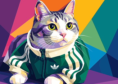 Cat in Adidas Tracksuit Pop Art