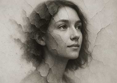 Charcoal Portrait Woman - Cracked Wall Dark Academia Art