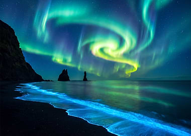 Aurora Borealis over Beach