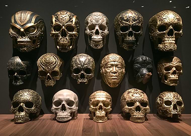 Collection of Ornate Golden Skulls