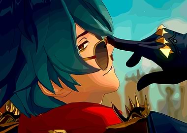 Anime character with sunglasses and spiked armor