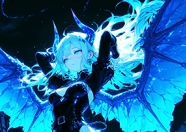 Anime Dragon Girl with Blue Wings