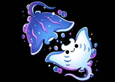 Cute Manta Rays with Bubbles