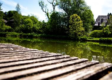 Wooden pier overlooking a tranquil lake