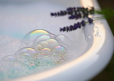 Lavender Bubbles in a White Basin