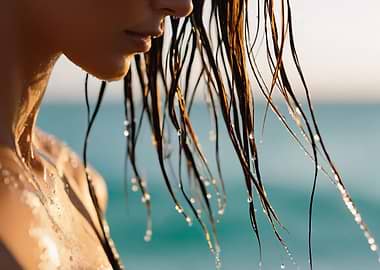 Woman with wet hair by the sea