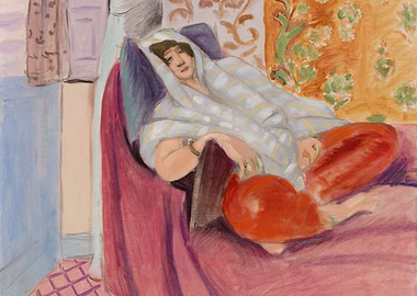 Woman in a White and Yellow Striped Shawl