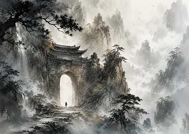 Ancient Asian Mountain Gateway