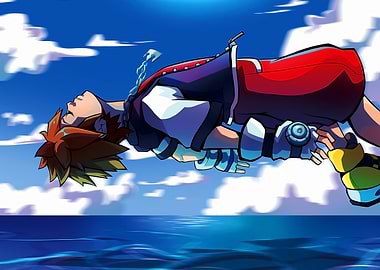 Sora falling through the sky
