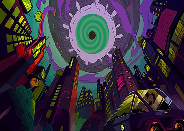 Surreal Cityscape with Giant Eye